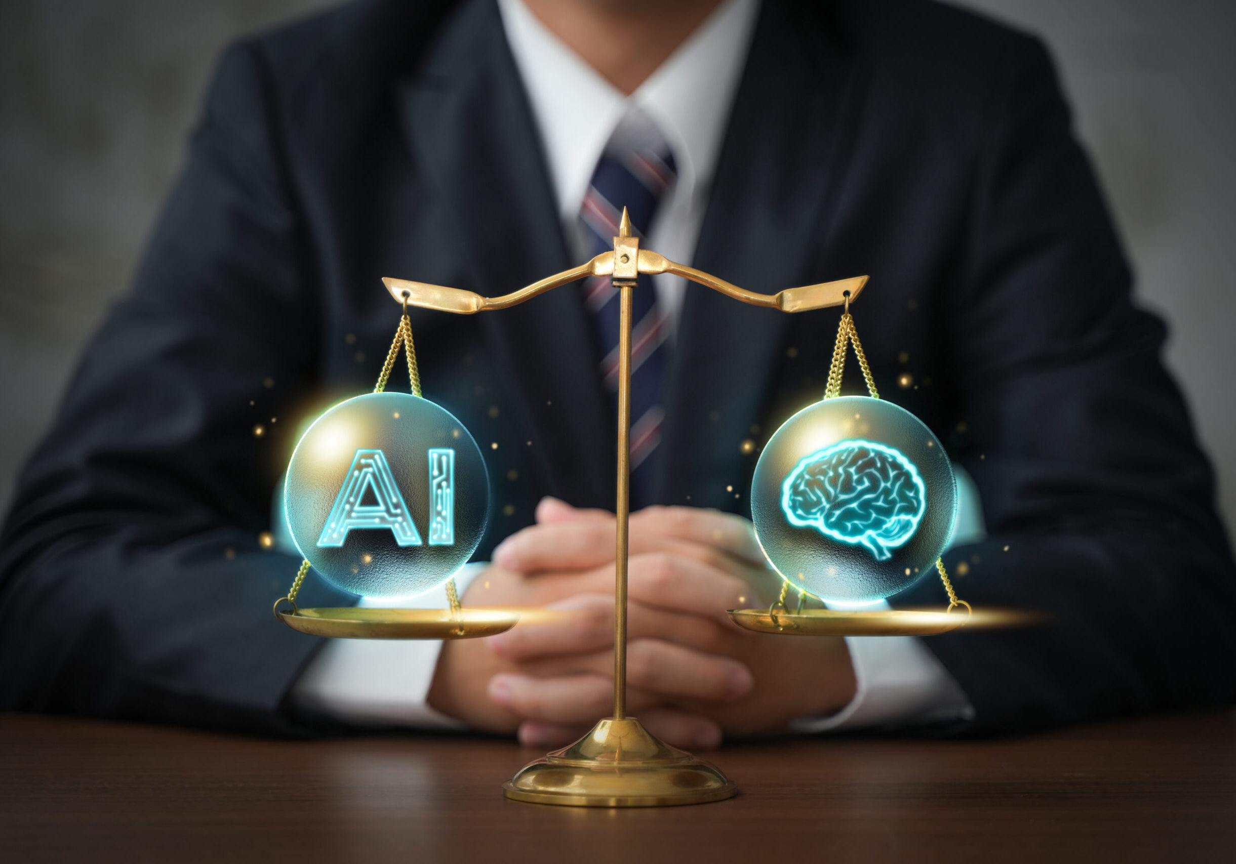 AI ethics and legal concepts artificial intelligence law and online technology of legal regulations Controlling artificial intelligence technology is a high risk.